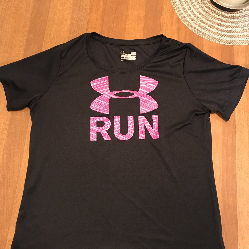 Under Armour pink and black top. Size large